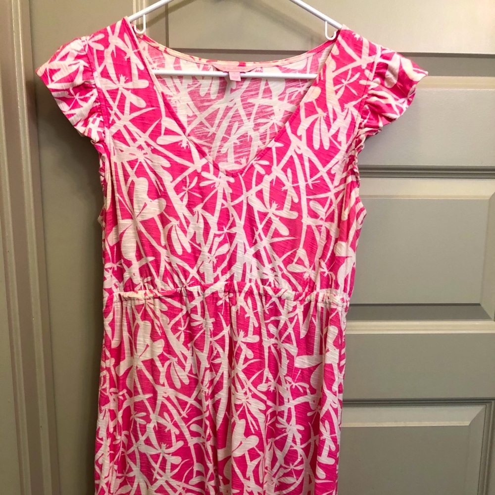 Lilly Pulitzer Pink + White Dragonfly Dress